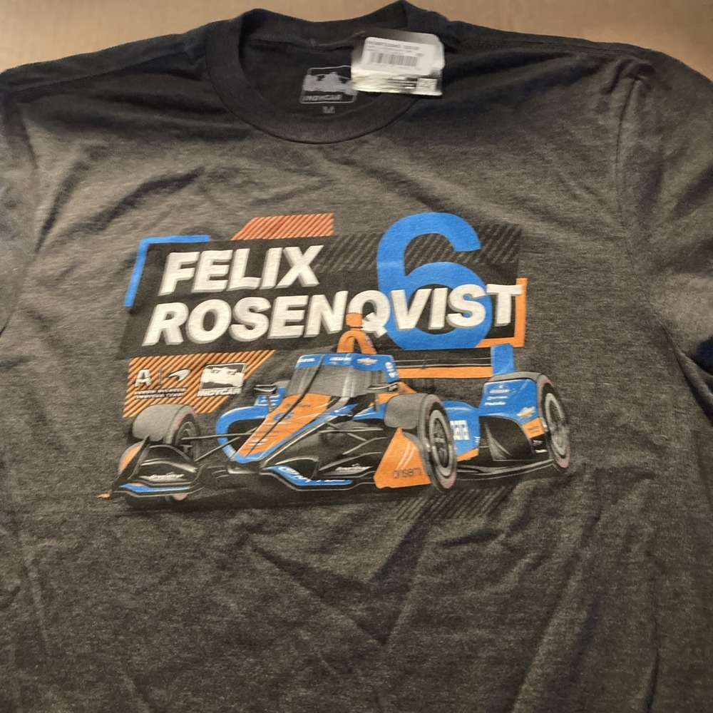 Men's Auto Racing T-Shirt Sz M Gray Graphic Tee NEW w/ Tags | Rosenqvist IndyCar